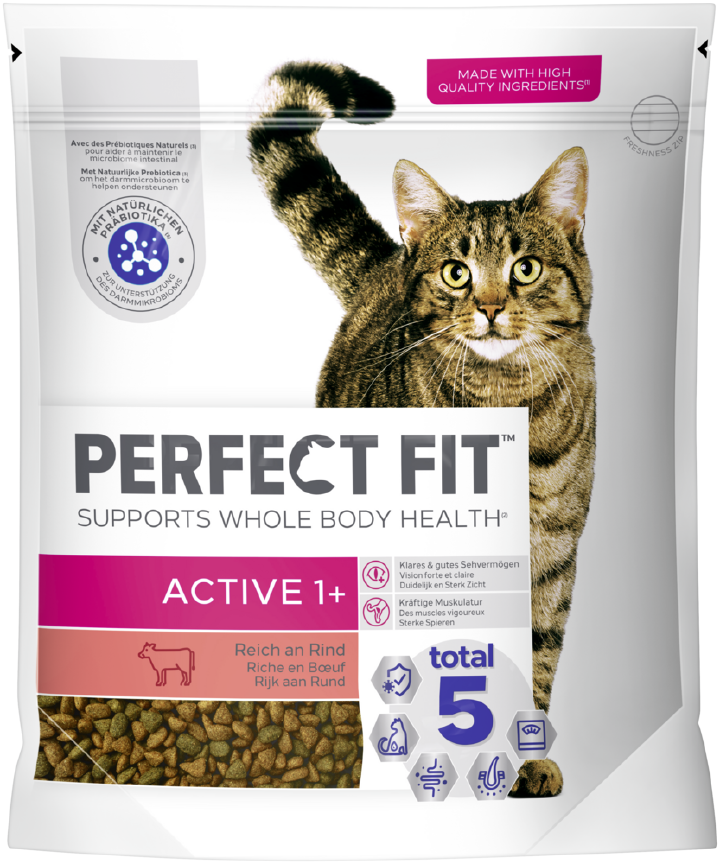 PERFECT FIT Katzen-Trockenfutter Katze Active 1+ mit Rind
